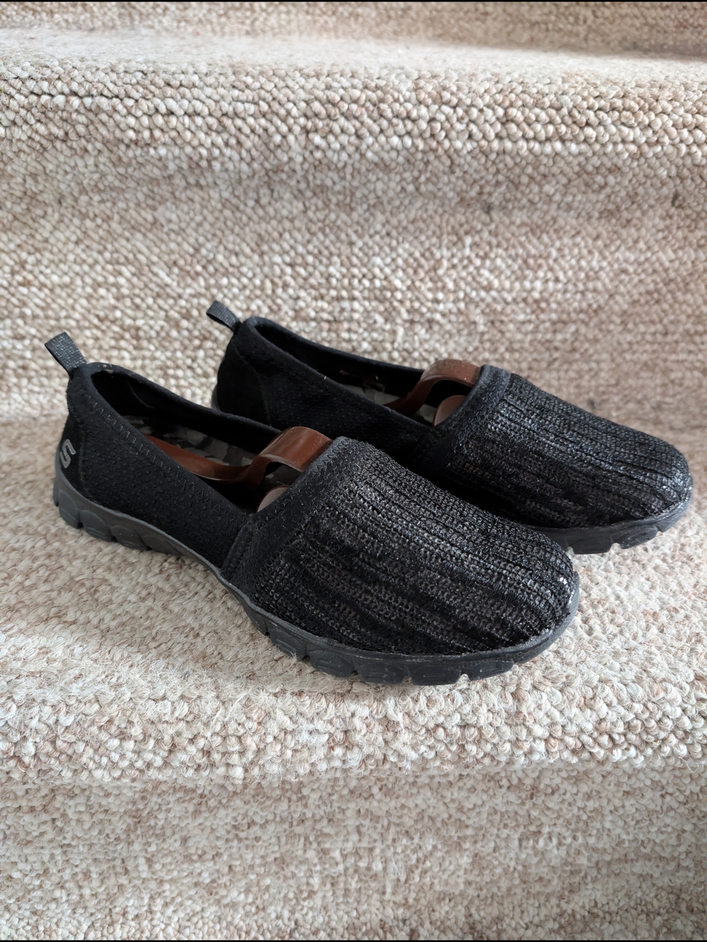 Skechers Black Slip-On Comfort Walking Shoes for Women